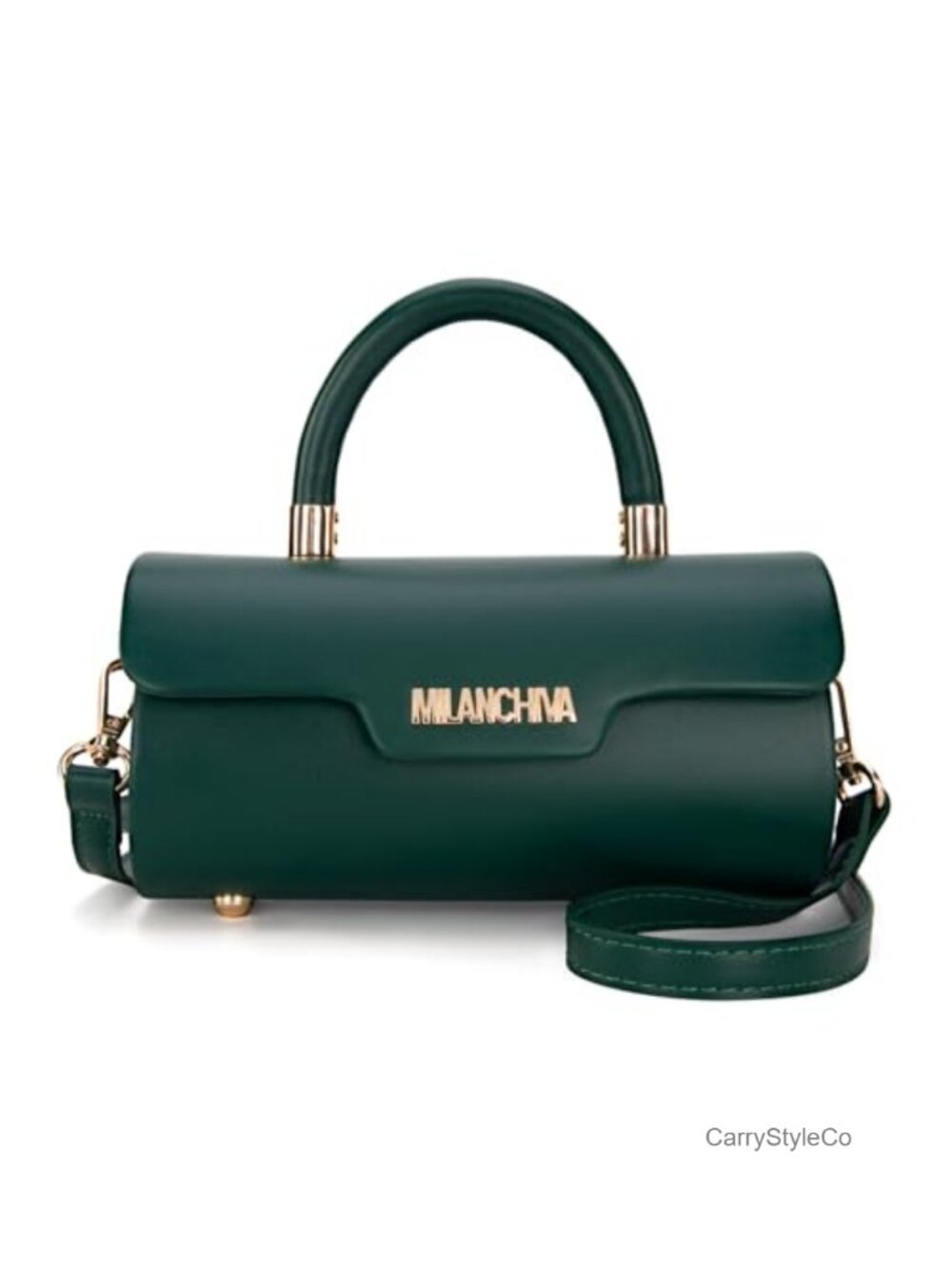 Vegan Leather Mini Barrel Top Handle Bag with Detachable Crossbody Strap